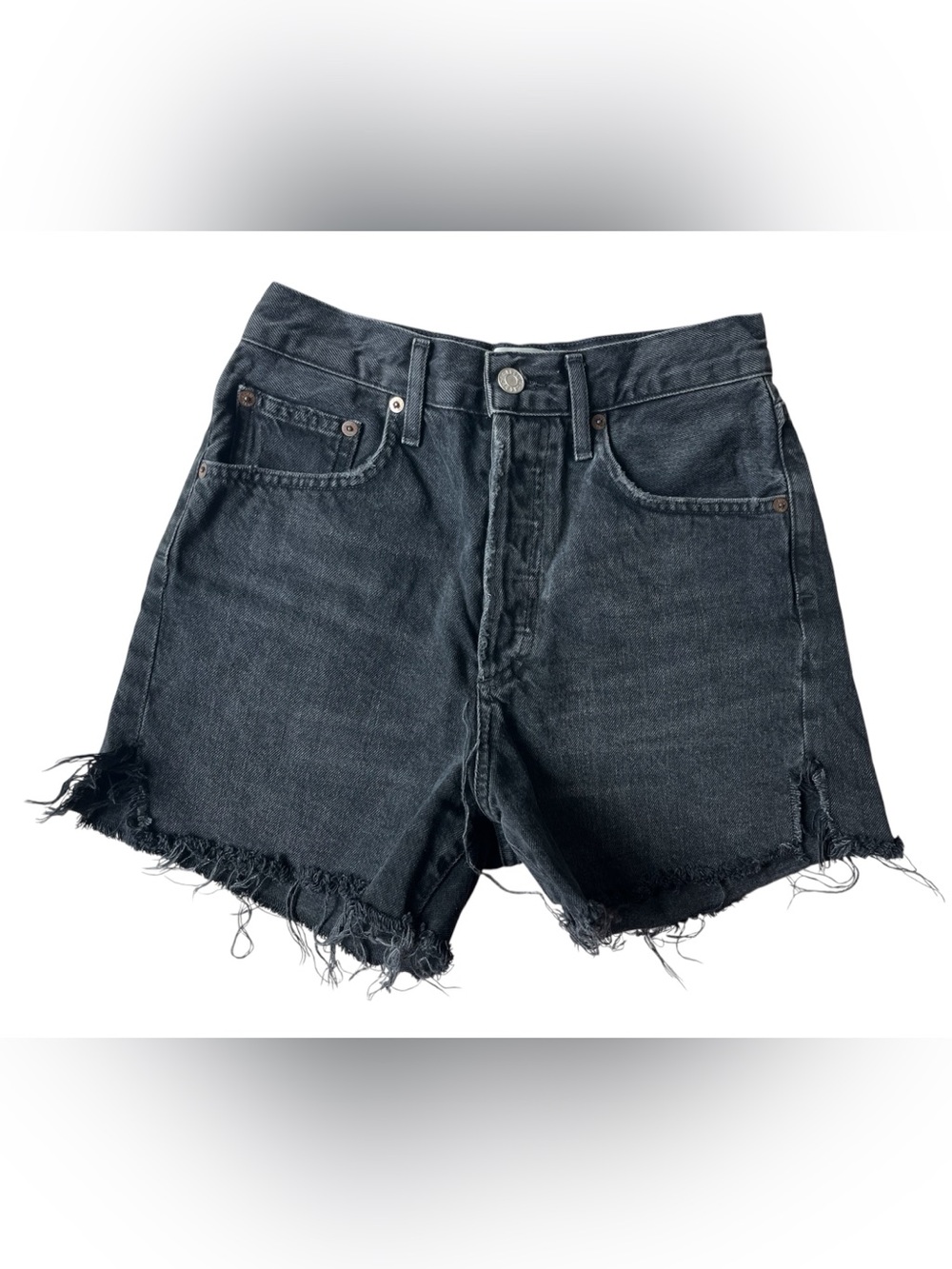 AGOLDE DEE BLACK DENIM HIGH WAIST SHORTS 25 WOMENS